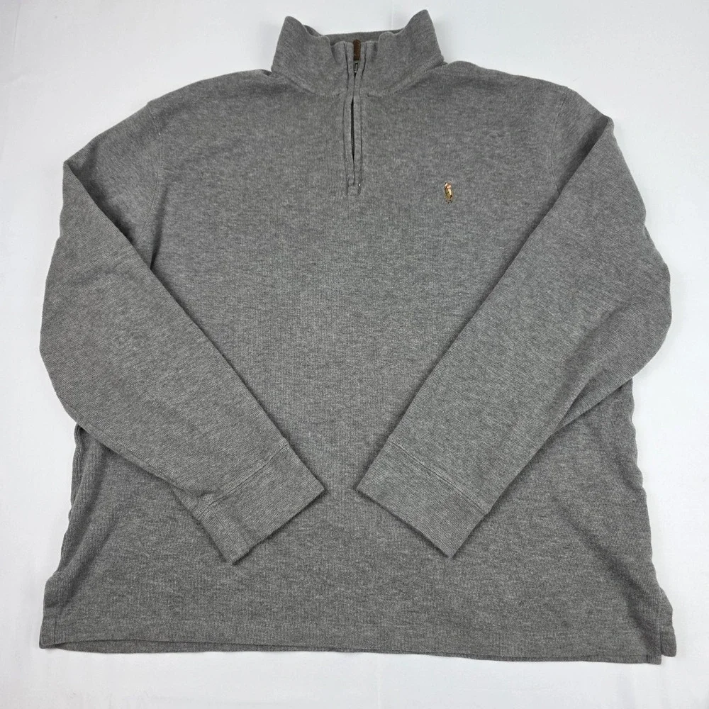 Polo Ralph Lauren Sweater Mens Large Gray Estate Rib Quarter Zip Mock Neck